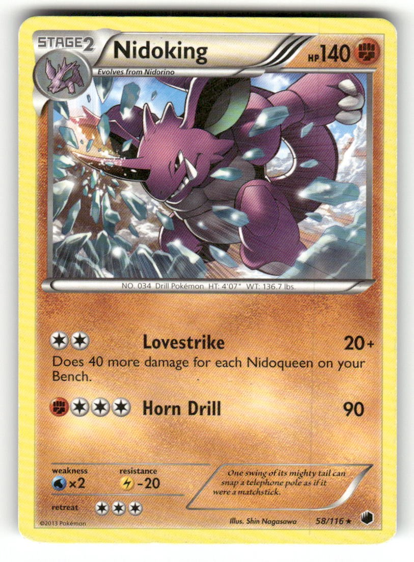 Nidoking 58/116 Rare Plasma Freeze Pokemon Heavily Played Shin Nagasawa