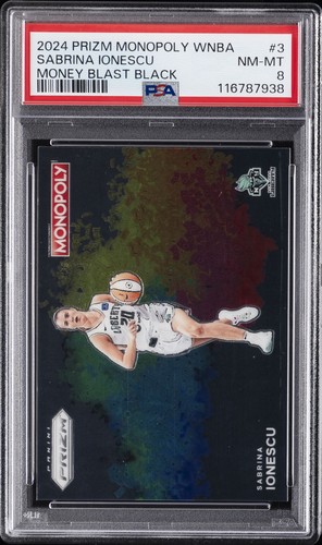 2024 PANINI PRIZM MONOPOLY WNBA MONEY BLAST BLACK #3 SABRINA IONESCU PSA 8
