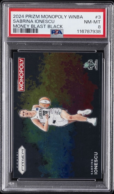 2024 PANINI PRIZM MONOPOLY WNBA MONEY BLAST BLACK #3 SABRINA IONESCU PSA 8