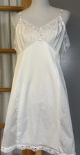 80s Sears Babydoll Night Slip Womens 12 USA Made White Floral Lace Trim Romantic