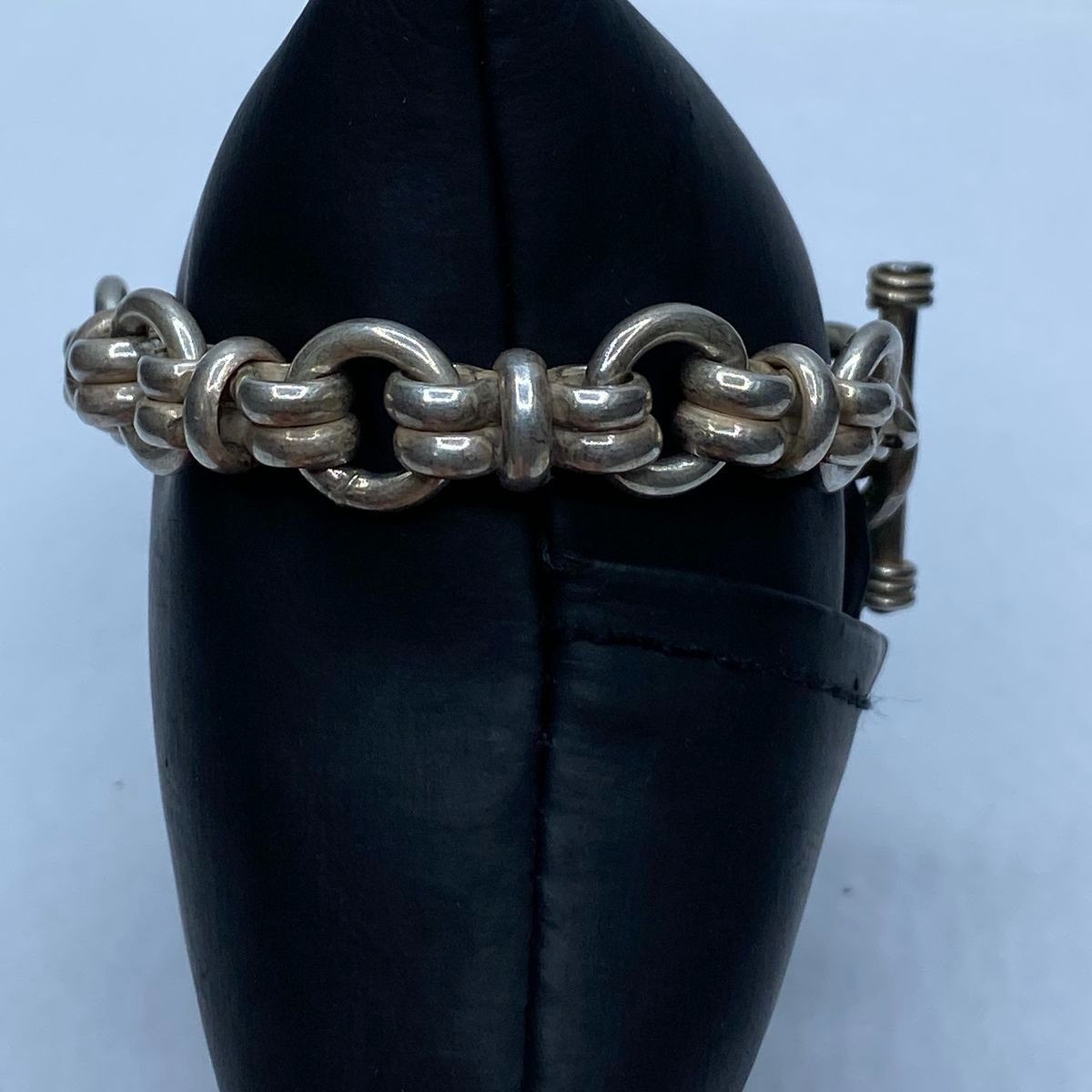 Sterling Silver Unique Link Toggle Bracelet 55.1g - image 3