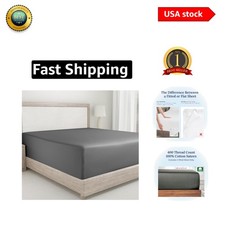 California King Fitted Sheet 400 Thread Count Cotton Sateen, Deep Pocket, Grey