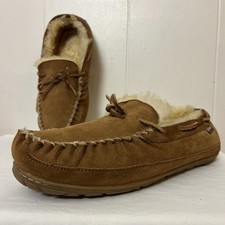 LL Bean Wicked Good Moccasins Mens 9 WIDE Brown Sheepskin Shearling Slippers