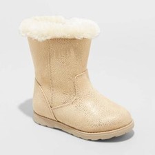 Toddler Girls' Leah Winter Shearling Style Boots - Cat Jack Gold 5