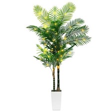 7ft Artificial Golden Cane Palm Tree with LED Fairy Lights  White Tall Plant...