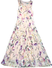 VTG Shelby & Palmer Dress Women 8 Peach Floral Sleeveless Chiffon Fairycore Boho