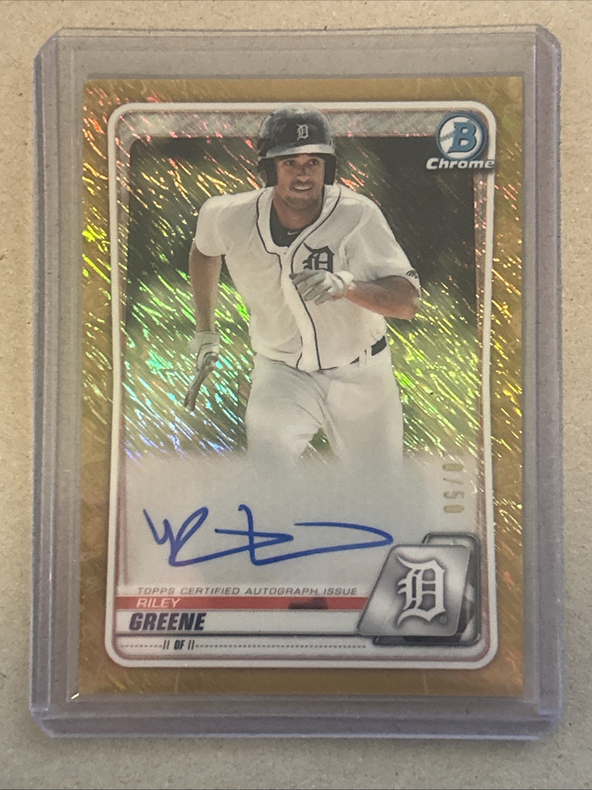 2020 Bowman Chrome - Prospect Autographs Riley Greene #CPA-RG Gold Shimmer /50