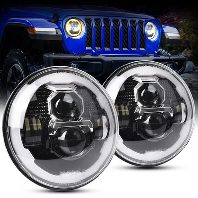 Pair 7'' Inch LED Headlights DRL Turn Signal For Jeep Wrangler JK TJ CJ 1997-2018