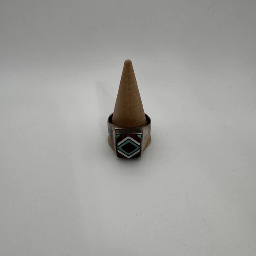 Vintage Zuni Ring Silver Multistone Mosaic Inlay Varden Vacit Sz 13.25-13.5