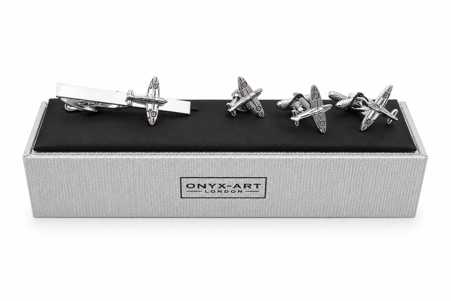 Spitfire Cufflinks, Lapel Pin & Tie Bar Set for Men – Onyx Art CLT004