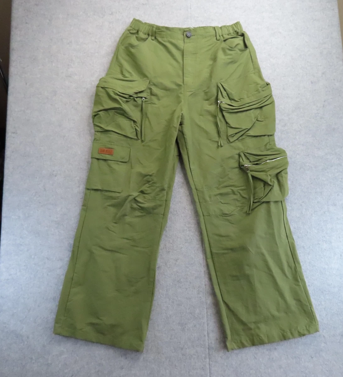 Kleep Pants Mens Large Green Cargo Elastic Waist Relaxed Fit Baggy Outdoor