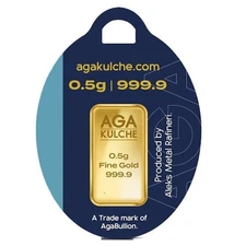 AgaBullion 1/2 g .9999 Fine Gold Bar 0.5 Half Gram - Keychain In Assay Card