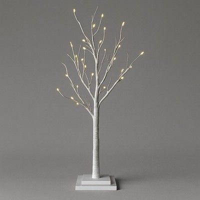 90 cm LED beleuchteter weißer Baum mit 36 Lichtern, biegsame Äste, batteriebetrieben