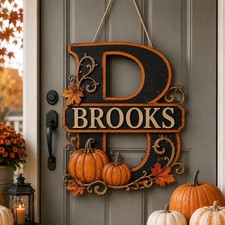 Custom Fall Monogram Wooden Pumpkin Sign Family Name Front Door Decor