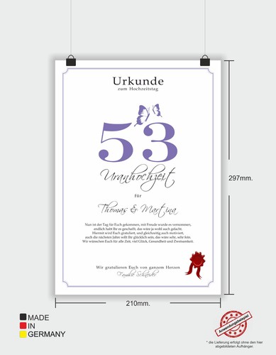 Hochzeitstag Geschenk Urkunde 1-80 Hochzeitstag Ehejubiläum wählbar - Bild 375 von 567
