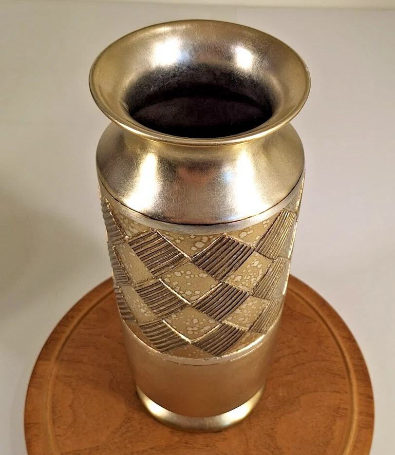 Jarrón de cerámica vintage decoración flor arte cerámica en relieve tono dorado Foto 2 de 4