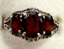 Women's Garnet Ring 925 Silver main stone 9mm x8mm, 2 secondary stones 8mm x 5mm