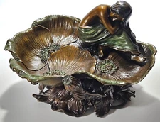 Art Nouveau Bronze Sculpture "Maiden Sitting on Poppies"