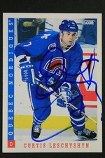Curtis Leschyshyn Nordiques Signed 1993 Score #42 Autographed Hockey Card 