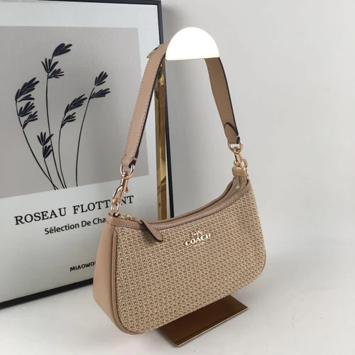 New COACH Teri 2way Shoulder Bag Crossbody Straw/Leather Latte CR350 - Bild 3 von 9