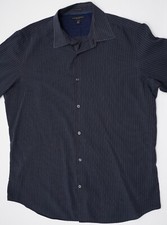 Banana Republic Slim Fit Button Up Dress Shirt Men XL 17 17 1/2 Gray Blue Stripe