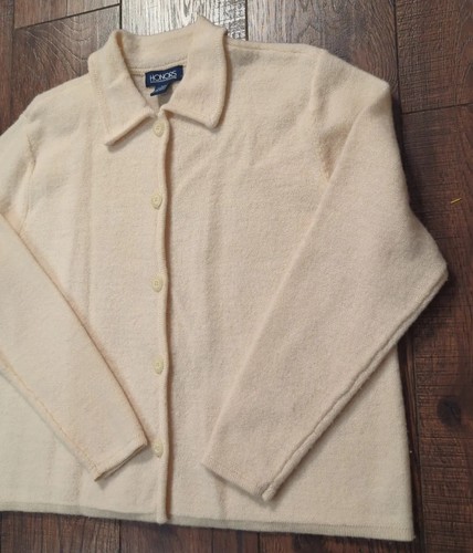 Honors Vintage Women's 100% Wool Button Down Cream / Ivory Sweater Size Large - Picture 3 of 16
