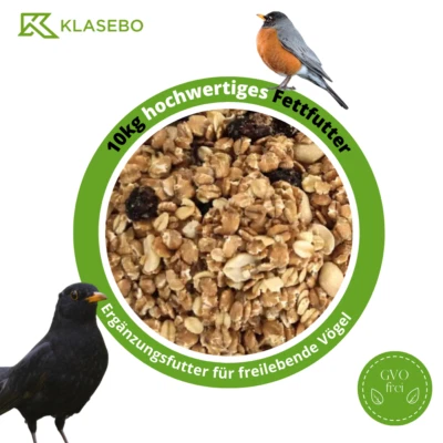 KLASEBO® Fettfutter 10 kg, Vogelfutter Wildvögel Mischfutter 4 Jahreszeiten Streufutter