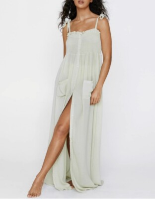 shirred beach dress Pistola Bianca Shirred Bodice Dress Beach Sand Stripe – EQUATION main image 1
