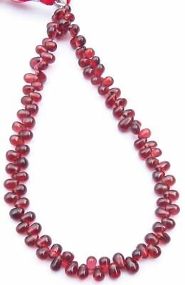 African Mozambique Garnet Smooth Gems Teardrop Beads 5-6.5mm 9''Strand GV-3177
