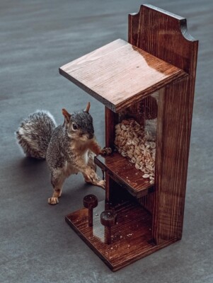 Squirrel Feeder Nut Bar Wooden Squirrel Picnic Table Feeder Brown 2 Stool