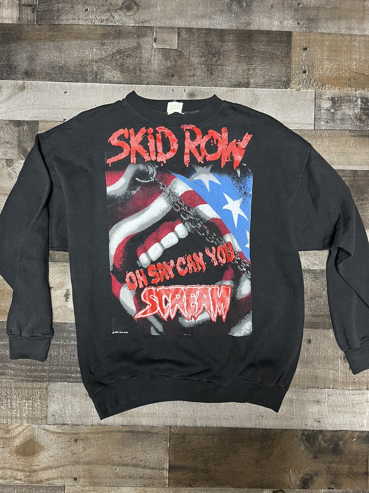 FILA Rara T shirt vintage anni '90 Skid Row concerto collo equipaggio