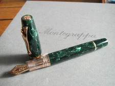 Montegrappa Extra 1930 Malachite Celluloid Rose Vermeil Foun Pen F 18kt nib MIB