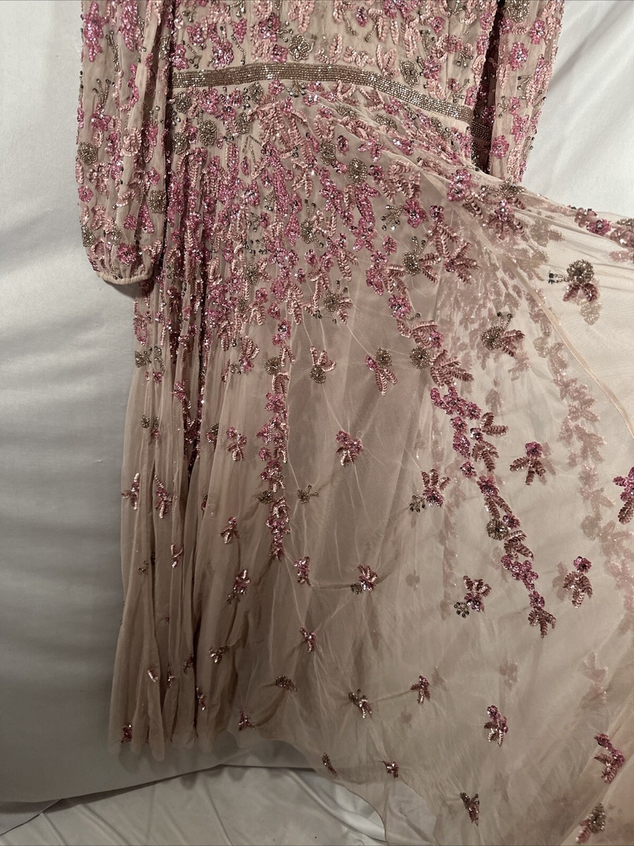 【MAC DUGGAL】ロングドレス ピンク パール 七分袖 タイト NWT Mac Duggal [ 20 ] 5497 Embellished V Neck 3/4 Sleeve A