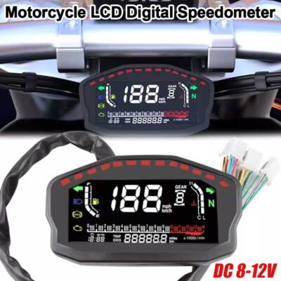 Universal Motorcycle LCD Digital  Odometer Speedometer Tachometer KM/H MPH Gauge