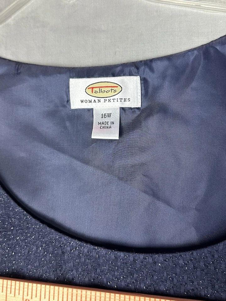 Camiseta sin mangas de noche Talbot's cuello redondo concha azul marino talla 16W forro de seda pequeño Foto 3 de 4