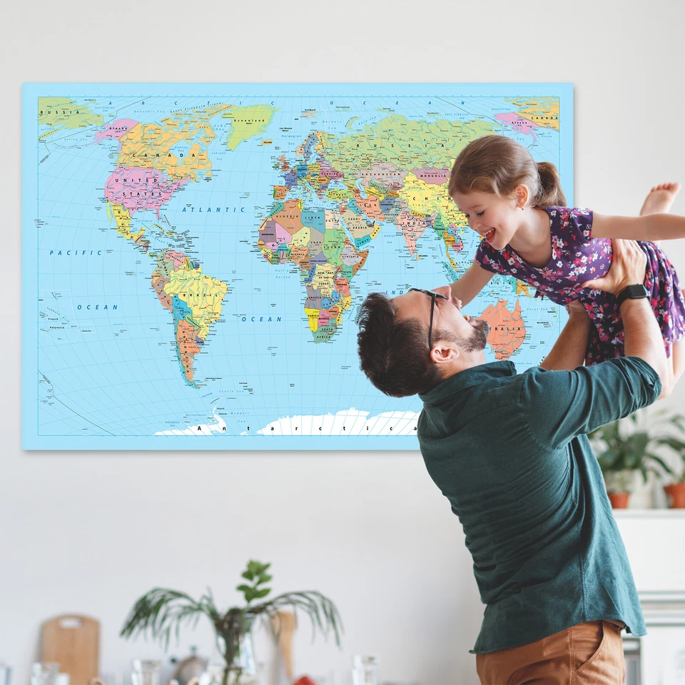 Large Framed Blue Green Map Of the World Map Of World Canvas Prints Wall Art - Image 4 of 4