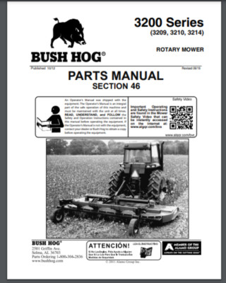 Bush Hog 3200 Series Rotary Field mower parts manual 96 pages 3209