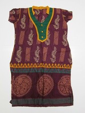 Handmade 100 Cotton Green Maroon Floral Indian Kurta Tunic Dress Women Medium