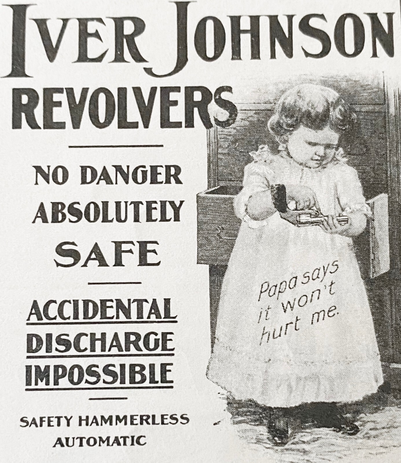 RARE! 1903 IVER JOHNSON REVOLVER Vtg Print Ad~Little Girl/Child Holds Gun/Pistol