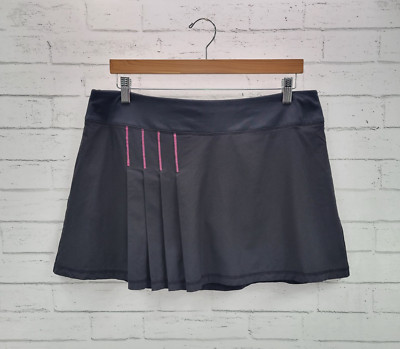 Athleta Womens Second Wind Pleated Skort Size L Built in Shorts Black Pink Skirt