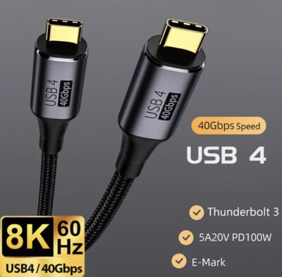 USB 4.0 Typ-C 8K 60Hz 40Gbps Kabel 100W SchnellLadekabel Handy Laptop Datenkabel