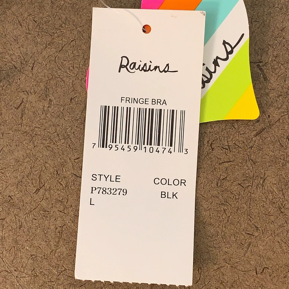 Raisins Juniors Size Large Black Beaded Fringe Bra Padded Bikini Swim Top NWT - Image 2 of 4