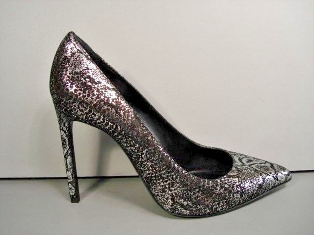 SAINT LAURENT YSL 38 5 PARIS PELLE DI SERPENTE METALLIZZATA SCAMOSCIATA PUNTA POMPA CLASSICA NUOVA