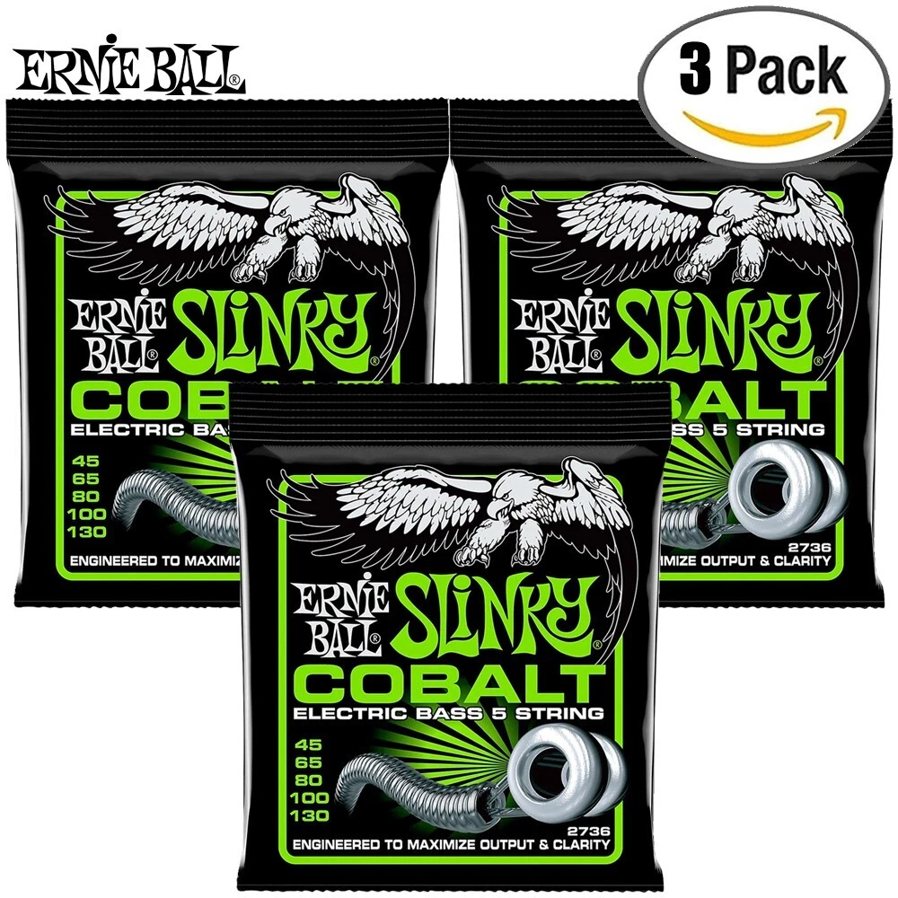 3-PACK Ernie Ball 2736 5-String Reg Slinky Cobalt Electric Bass Strings  45-130