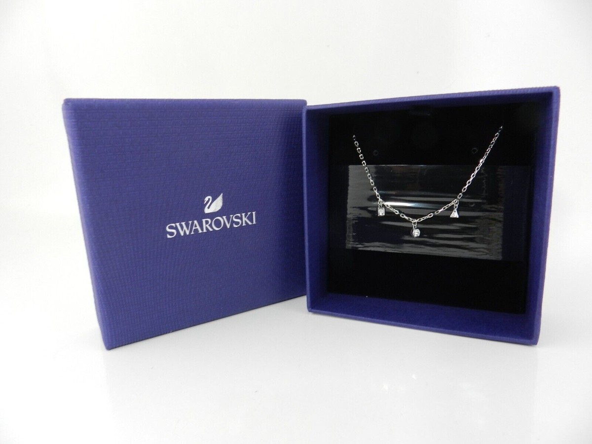 Authentic SWAROVSKI Trio Crystal Pendants SIMPLE Necklace Rhodium