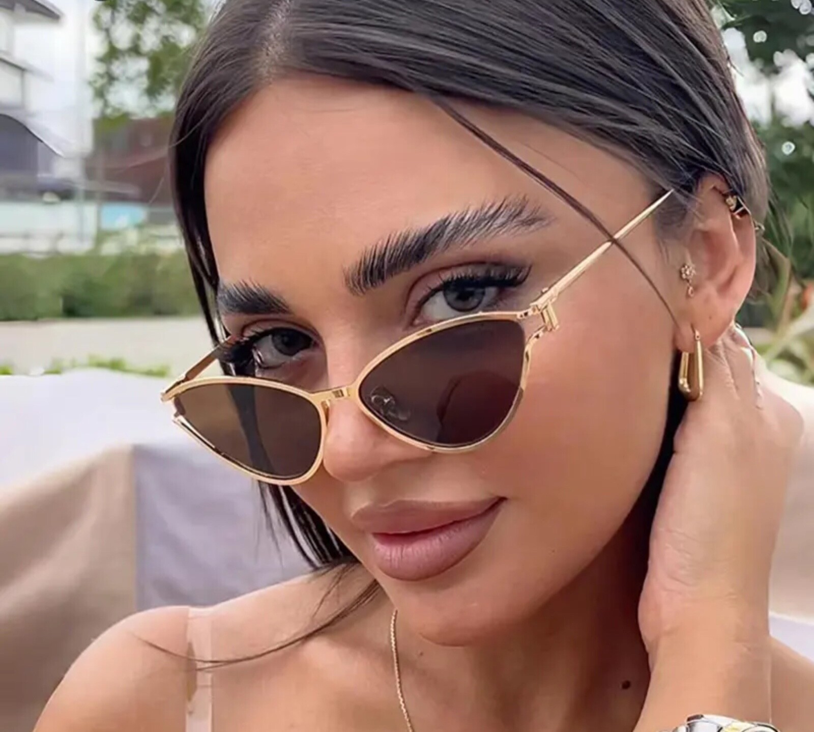 Sexy Cat Eye Sunglasses Women Luxury Brand Oval Punk Metal Frame-image