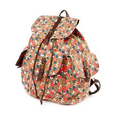 Bright Coral Floral Print Backpack School Book Bag - NWT