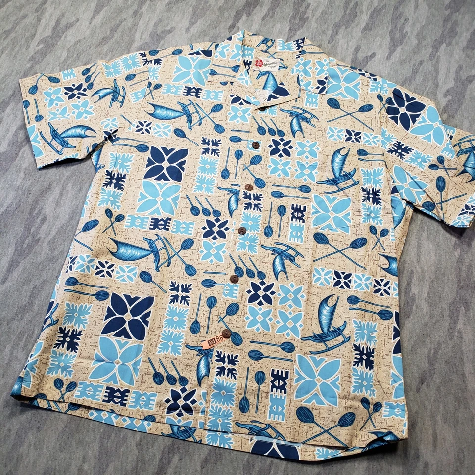 Camisa hawaiana Hilo Hattie para hombre talla grande marrón azul manga corta abotonada en la parte delantera... Foto 2 de 4