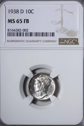GEM BU 1938-D Mercury Dime NGC MS65 FB Full Split Bands! WIFE