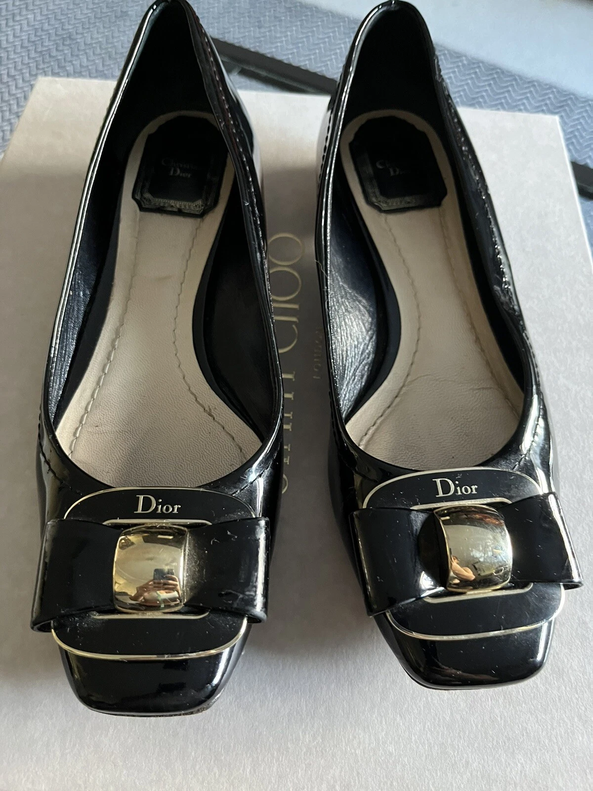 Chaussures plates en cuir verni noir Christian Dior 36